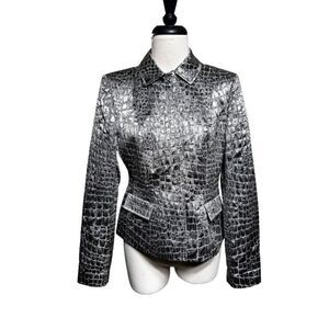 Anne Klein Metallic Moc Croc Reptile Print Brocade Jacket Blazer Size 6
